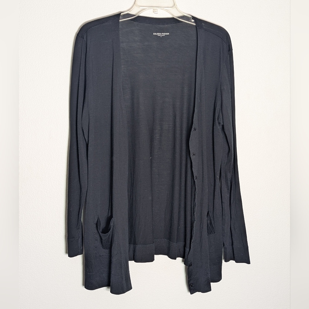 Eileen Fisher Womens Cardigan Sweater Silk Cotton Lightweight Quiet Luxury Large